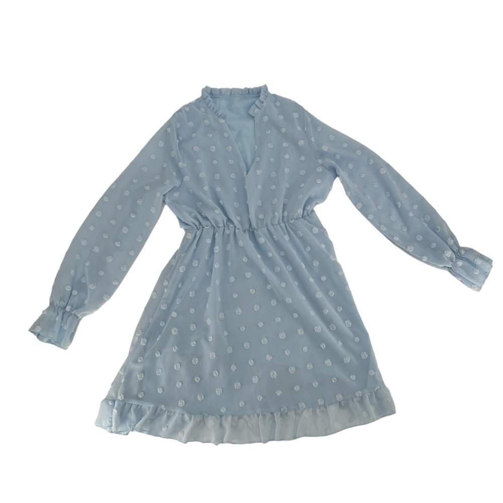 SHEIN Blue Long Sleeve V-Neck Mini Dress Size Large Women’s